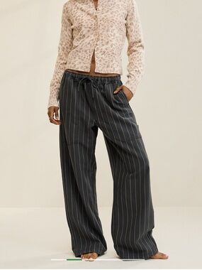 Black Pinstripe Drawstring Pants